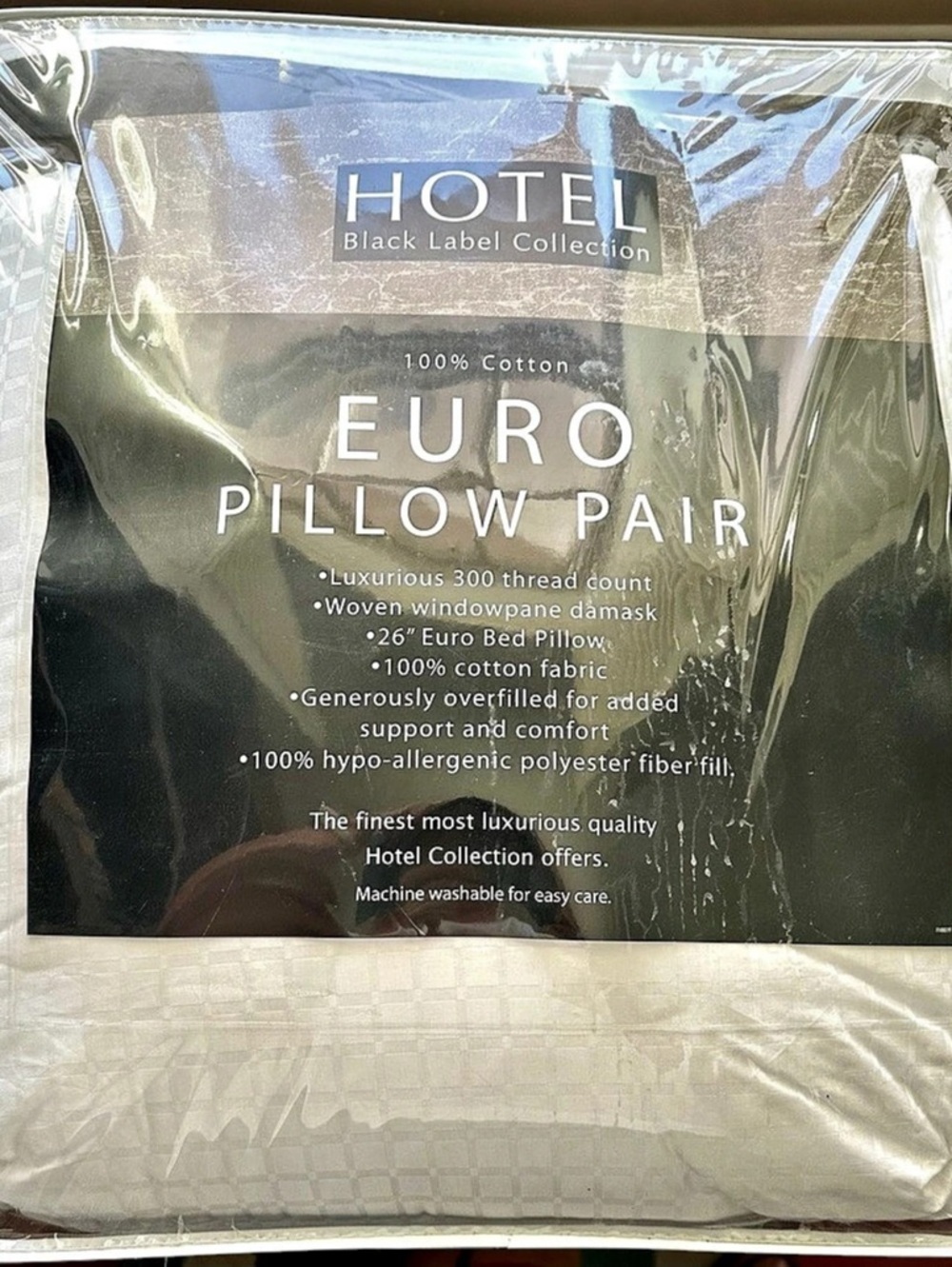 Hotel Black Label Collection Euro Pillow Pair 100% Cotton NWT
